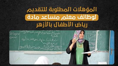 المؤهلات المطلوبة للتقديم لوظائف معلم مساعد مادة رياض الأطفال بالأزهر (إنفوجراف)