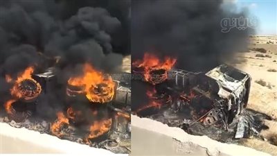 تفحم سيارة وإصابة السائق والتباع في حادث مروع بطريق الزعفرانة - ببني سويف (صور)