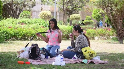 احتفالات الأسر المصرية بشم النسيم داخل حديقة 