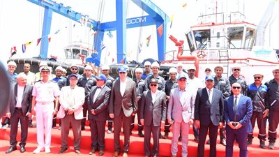 بحضور أسامة ربيع والسفير البلجيكي، احتفالية في قناة السويس بتدشين قاطرتين بحريتين (صور) 