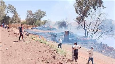 الحماية المدنية تواصل جهودها للسيطرة على حريق أجران القمح في الوادي الجديد (صور) 