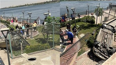 سقوط سيارة ملاكي بالممشى السياحي بكورنيش النيل فى بني سويف (صور)