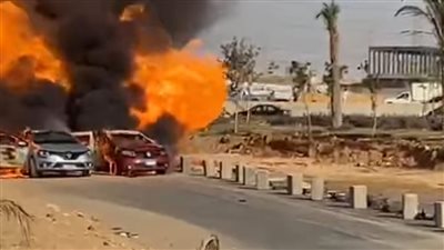 تفحم 9 سيارات في انفجار خط غاز بمدينة 6 أكتوبر وجهود مكثفة لإخماد الحريق (صور)