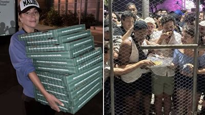 معجبو ليدي جاجا يتجمعون خارج فندقها في البرازيل، والنجمة تقدم لهم البيتزا (فيديو)