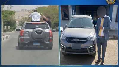 ضبط قائد سيارة سمح بجلوس أشخاص أعلى المركبة خلال سيرها بالقليوبية