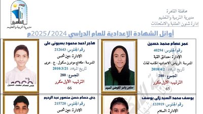 ننشر أسماء أوائل الشهادة الإعدادية 2025 بمحافظة القاهرة (صور) 