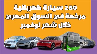 250 سيارة كهربائية مرخصة في السوق المصري خلال شهر نوفمبر | إنفوجراف
