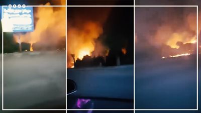 النيران وصلت إلى عنان السماء، حريق هائل في هيش ومخلفات بكورنيش النيل بحلوان (فيديو)