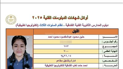 حنين محمود الأولى بالدبلومات الفنية: «حاسة بصدمة ومش مصدقة نفسي من الفرحة» 