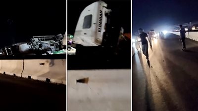 انقلاب سيارات وهرولة المسعفين، حادث مروع بطريق بنها – المنصورة الجديد (فيديو)