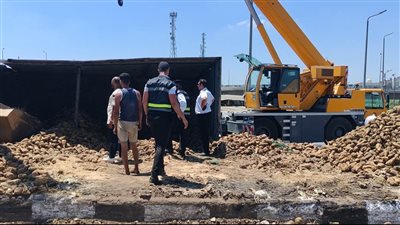 انقلاب مقطورة محملة بالبنجر على كوبري سندوب الدائري في الدقهلية (صور) 