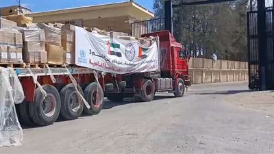 عبور 20 شاحنة مساعدات إغاثية إماراتية معبر رفح البري تمهيدا لدخولها غزة