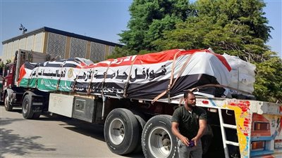 عبور شاحنات تحمل مواد إغاثية تابعة لجامعة الأزهر من معبر رفح 