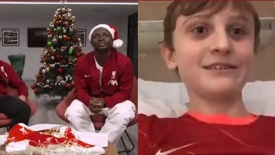 بقرون الرنة وقبعة بابا نويل.. صلاح وكلوب وماني يفاجئون أطفالا مرضى بلندن | فيديو