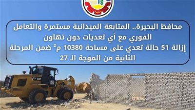 إزالة 51 حالة تعد على الأراضي الزراعية وأملاك الدولة بالبحيرة