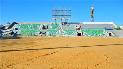الانتهاء من الأعمال الإنشائية باستاد النادي المصري الجديد وبدء تجهيزات النجيل والإضاءة