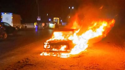 تقرير المرور يكشف سبب تفحم سيارة بطريق السويس 