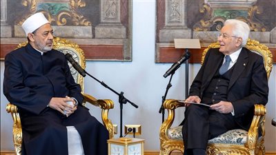 شيخ الأزهر يلتقي الرئيس الإيطالي ويؤكدان ضرورة الالتزام بخطة السلام في الشرق الأوسط (صور)