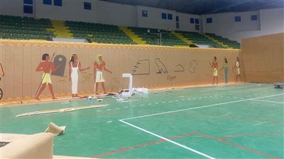 جداريات للفراعنة، كيف استعد إستاد المنصورة للاحتفال بافتتاح المتحف المصري الكبير (صور)