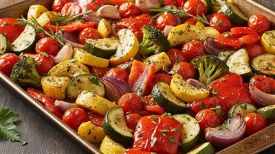 صينية خضار مشوية بأسرار المطاعم، وجبة صحية ولذيذة