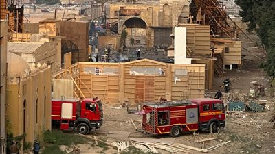 حريق ديكور تصوير مسلسل باستوديو مصر في المريوطية 