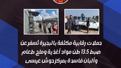 ضبط 13.5 طن مواد غذائية وألبان فاسدة بمركز حوش عيسى بالبحيرة