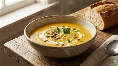 طريقة عمل شوربة قرع العسل بالزنجبيل، طبق شتوي مشبع وسعراته قليلة