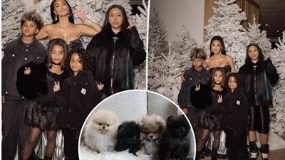  كيم كارداشيان تهدي أطفالها 4 كلاب في عيد الميلاد