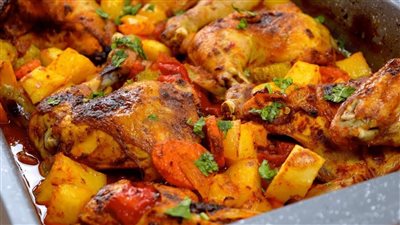 طريقة عمل طاجن الفراخ بالخضار والمشروم في الفرن