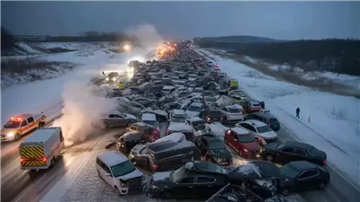  بسبب عاصفة ثلجية، اصطدام أكثر من 100 سيارة وشاحنة في ميشيجان (فيديو) 