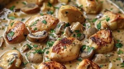 طريقة عمل استراجانوف الدجاج بالمشروم الكريمي فى خطوات بسيطة 