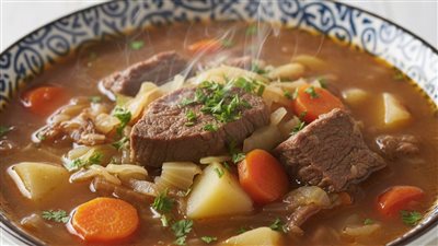 طريقة عمل شوربة الكرنب باللحم، طبق غني ومفيد