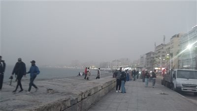 رياح محملة بالأتربة تعيق الرؤية على طريق البحر بالإسكندرية (فيديو)