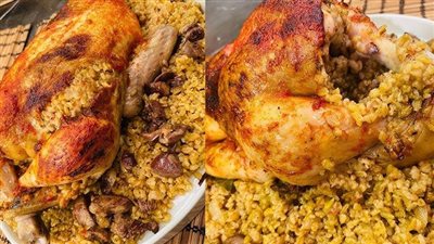 طريقة عمل الفراخ المحشية بالفريك في الفرن 