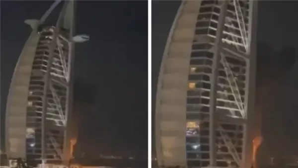 حريق في فندق برج العرب بدبي بعد استهدافه بطائرة مسيرة إيرانية ضمن هجوم واسع