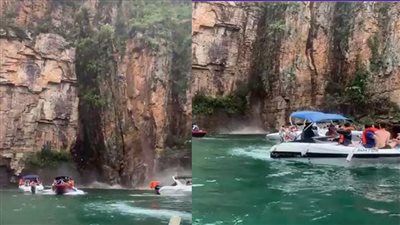 لحظة انهيار كتلة صخرية على قوارب في البرازيل ومصرع وإصابة 14 | فيديو