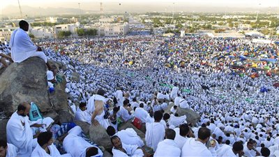 كأن الجبل يكتسي بالأبيض، مشهد مهيب لحجاج بيت الله الحرام في صعيد عرفات (صور)