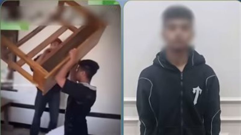 ضبط طالب ألقى مقاعد