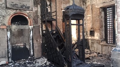 لجنة هندسة لتقدير خسائر حريق مسجد علم الدين بأسيوط