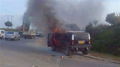 احتراق سيارة علي الطريق الزراعي جراء حادث تصادم بالقليوبية