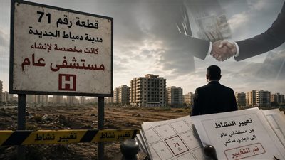 «أوفر» 150 مليون جنيه.. سر القطعة 71 بدمياط الجديدة وتغيير نشاطها من مستشفى لمشروع سكني تجاري لصالح رجل أعمال  
