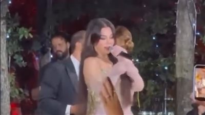 سقوط هيفاء وهبي علي المسرح في حفل زفاف نجل جوليا بطرس (فيديو)  