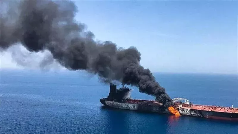 حريق بناقلة نفط إثر