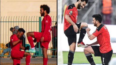 هداف القسم الثالث يحتفل بهدف الفوز أمام الشمس على طريقة صلاح وتريزيجيه