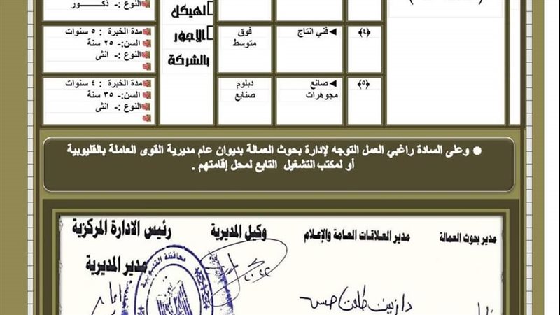 القوي العاملة بالقليوبية