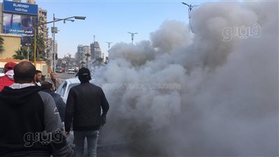 انتداب المعمل الجنائي في حريق سيارة تاكسي بالجيزة