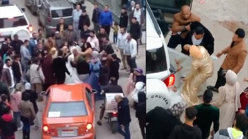 ضرب عريس لعروسه أمام