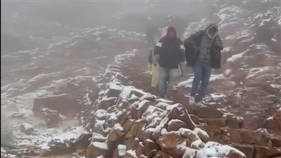 تساقط الثلوج على جبال سانت كاترين بجنوب سيناء | فيديو 