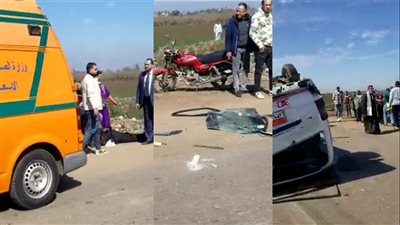 لحظة انقلاب سيارة ميكروباص مع ملاكي في الغربية|فيديو وصور