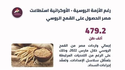 رغم الأزمة الأوكرانية.. مصر تسلمت 479.2 ألف طن قمح روسي خلال شهر مارس